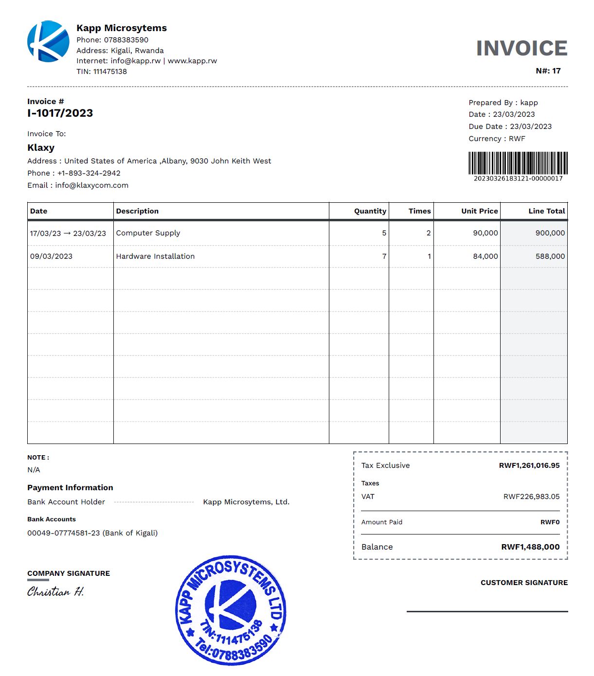 Invoice Sample